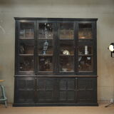 Glass library in teak 1970 patinated black
