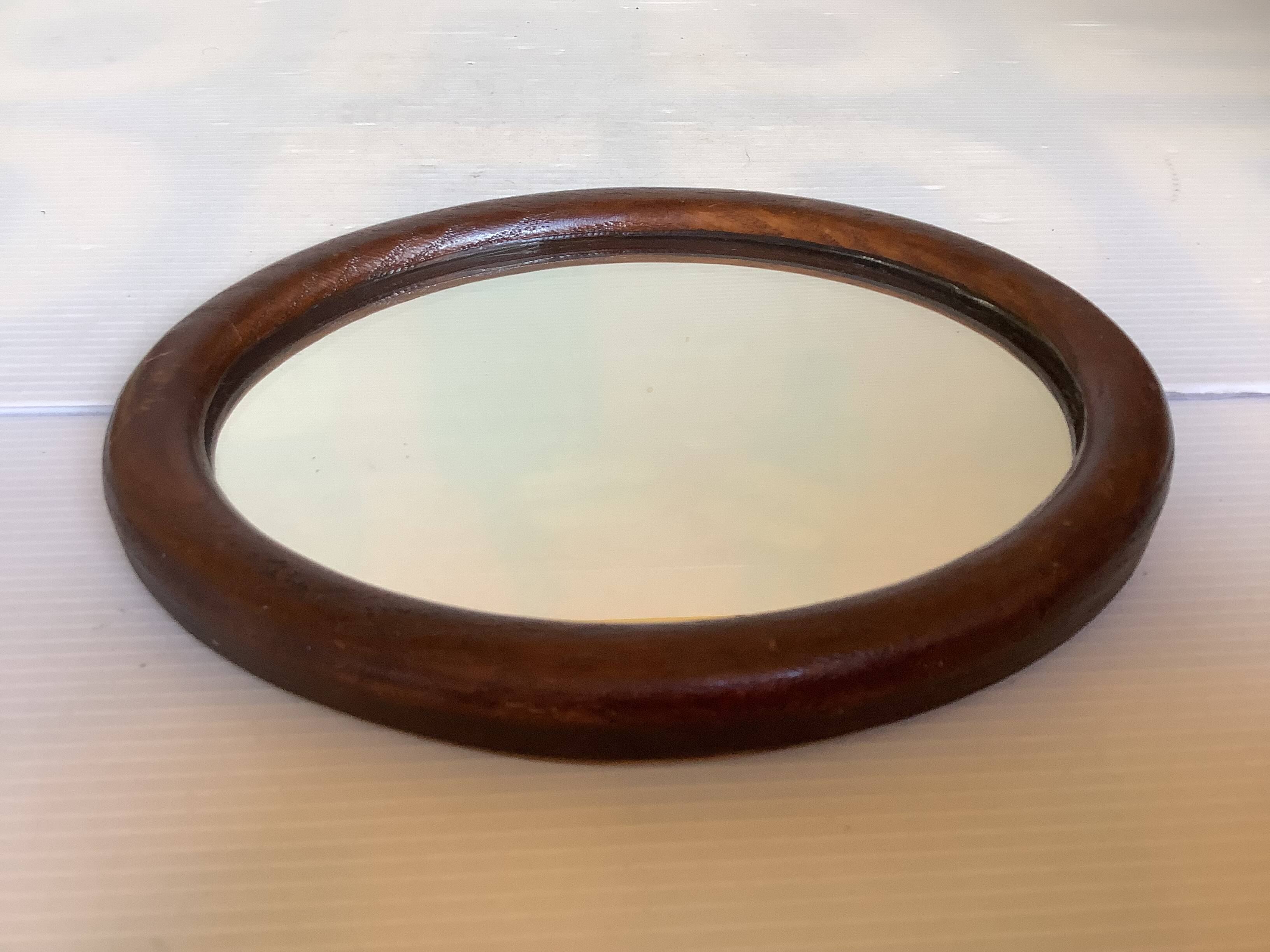 Mini oval wooden mirror