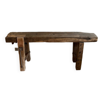 Solid oak workbench made from a tree trunk