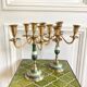 Pair of candlesticks brass and mother-of-pearl candlesticks