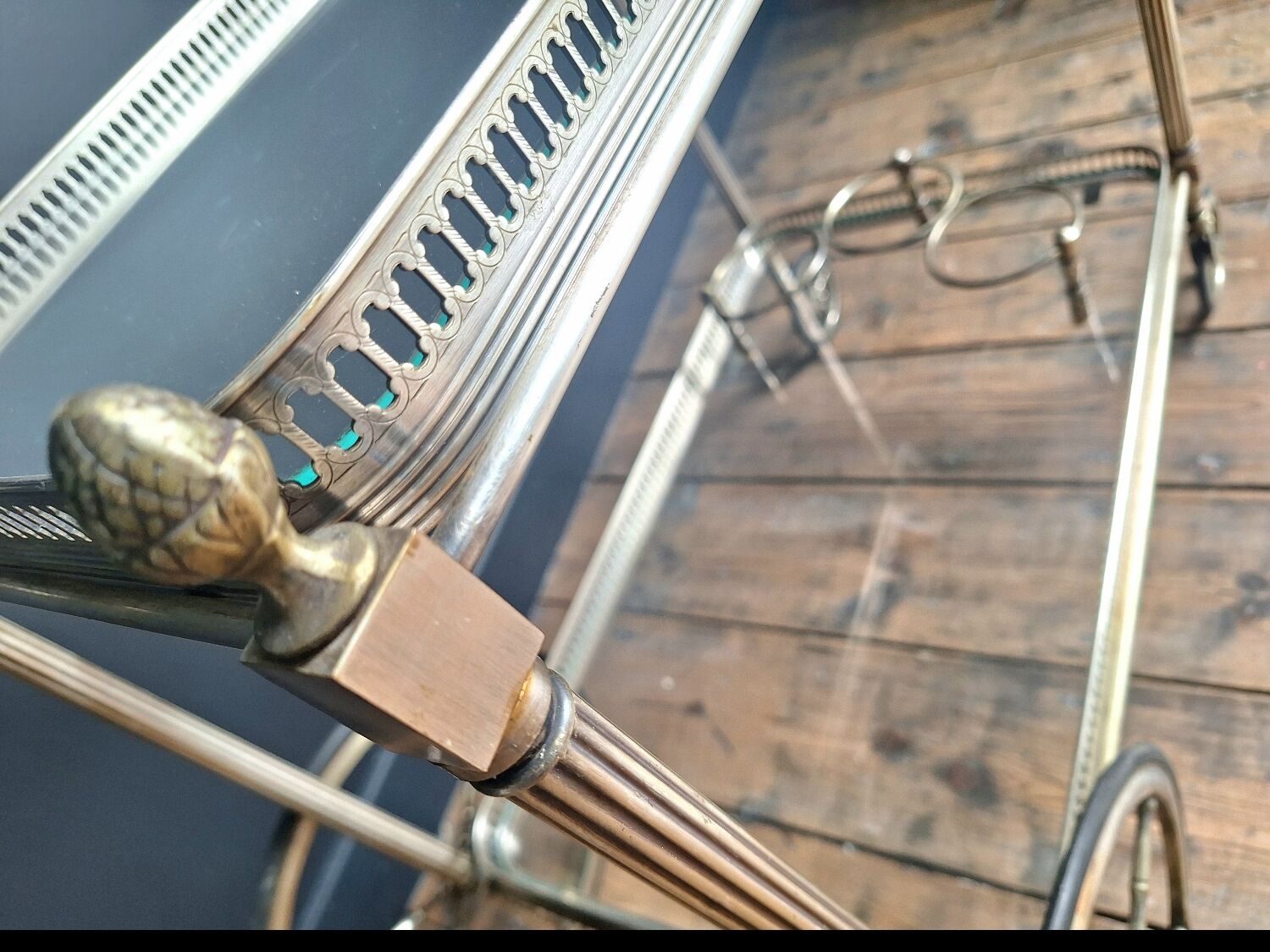 Antique trolley, vintage serving cart, drinks bar furniture.