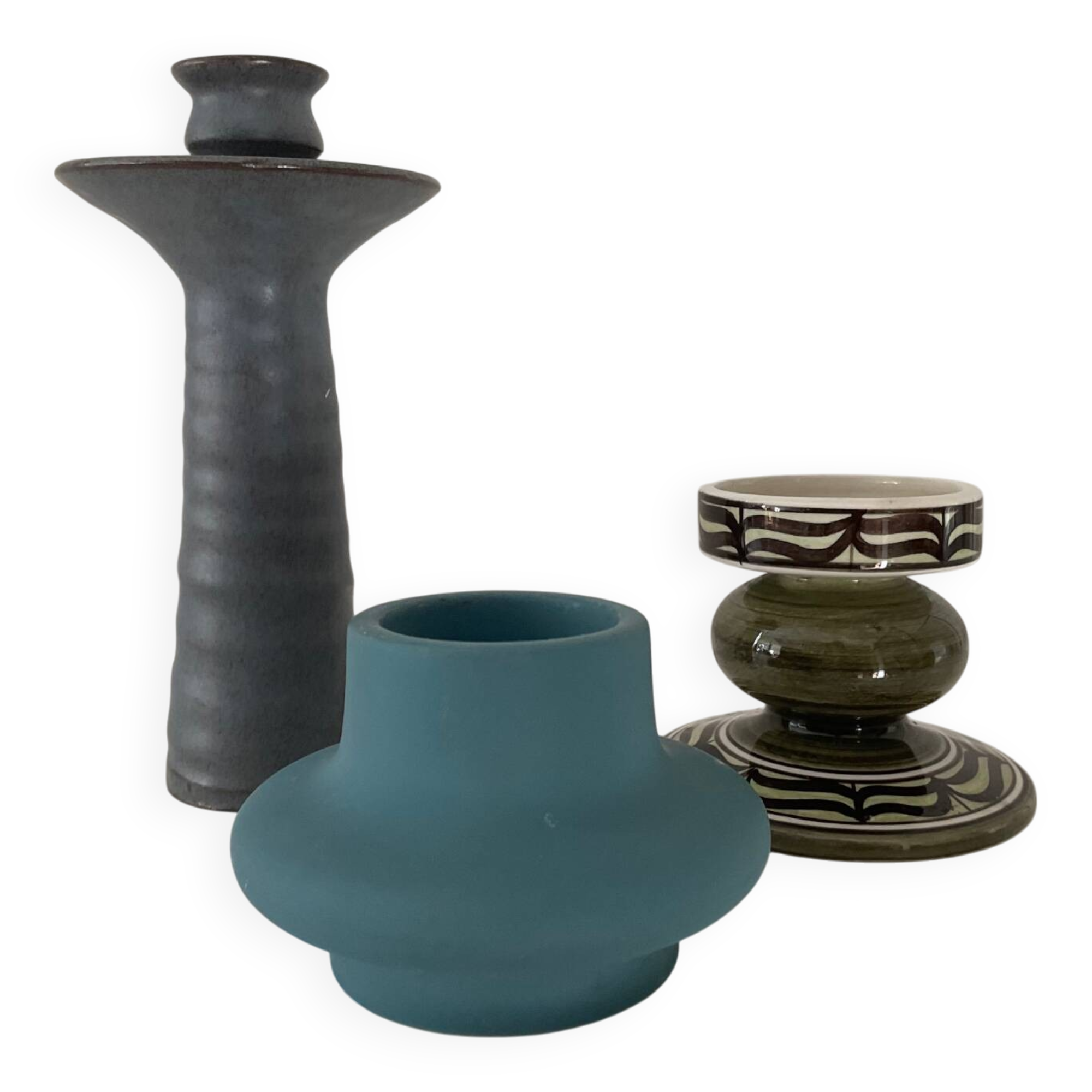 Trio of vintage ceramic candlesticks from the 70s