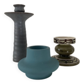 Trio de bougeoirs vintage en céramique années 70