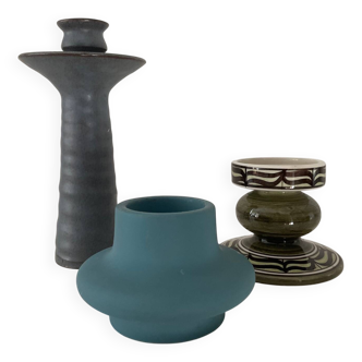 Trio of vintage ceramic candlesticks from the 70s