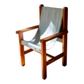 Vintage armchair for children in solid wood and thick canvas - Brutalist style