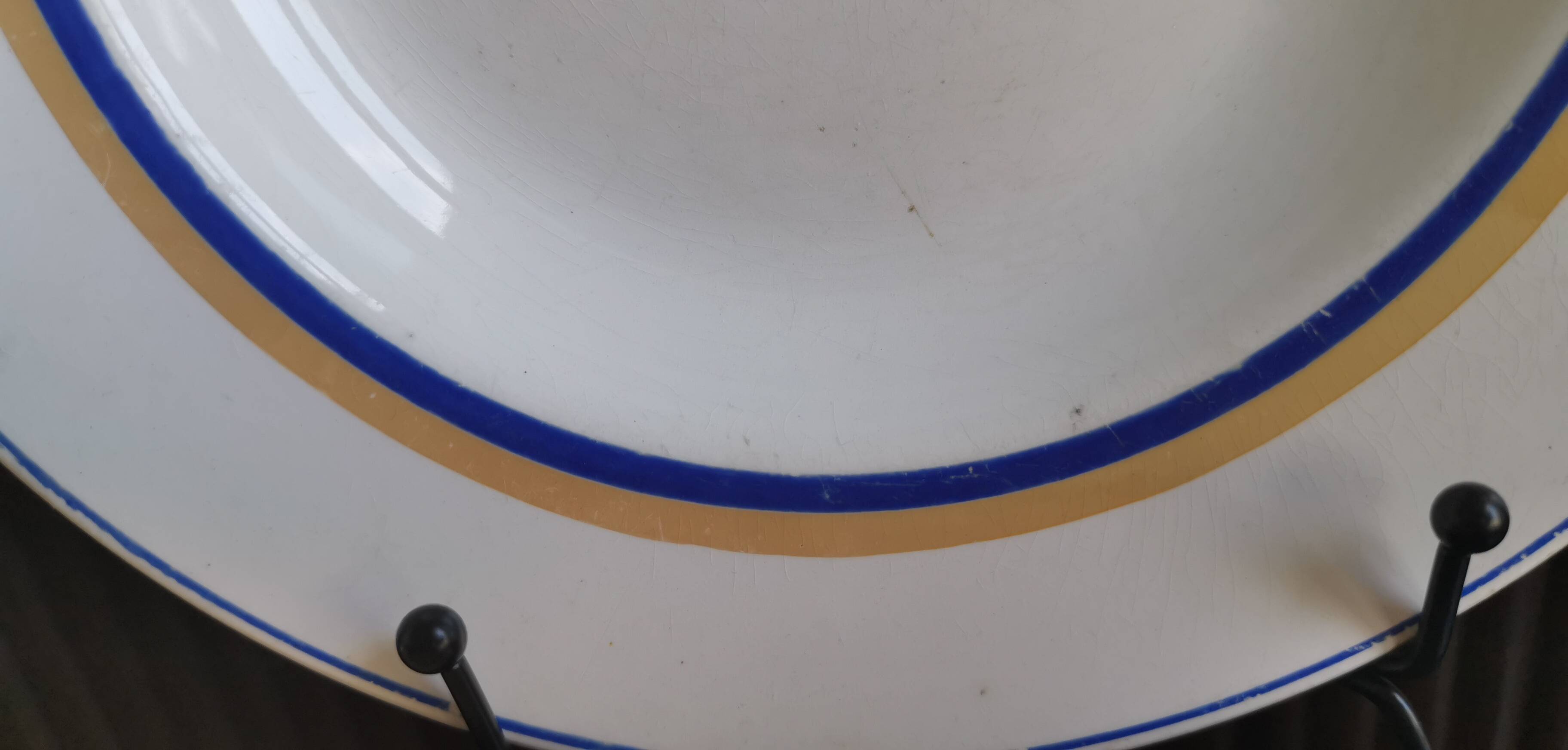 6 old plates mismatched geometric patterns Moulin des Loups, St Amand