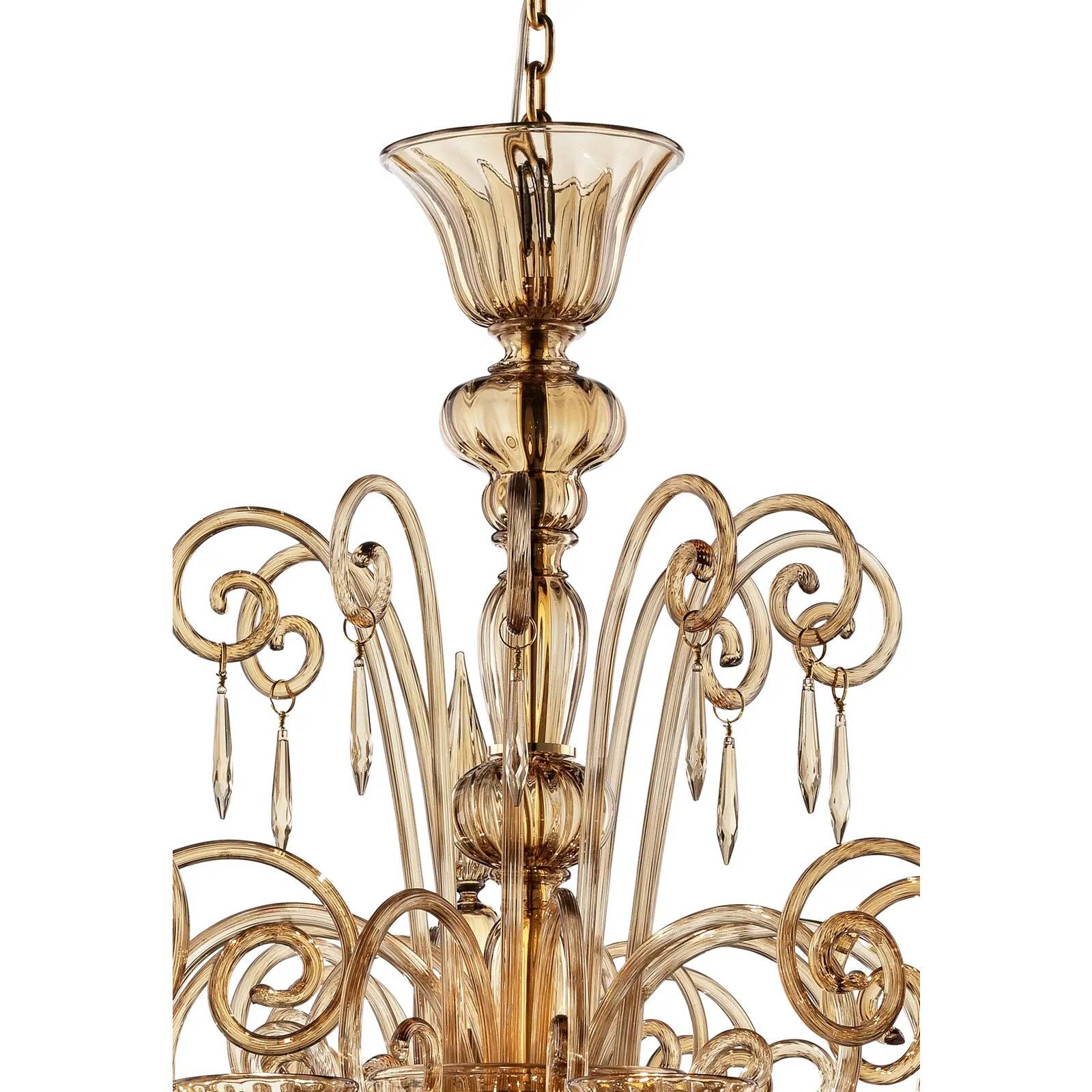 Lively Curls Murano Glass Chandelier in Dark Amber
