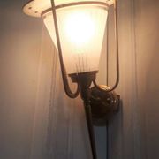 pair of wall-mounted torch lights corner 1950-1960 Arlus or Lunel glass metal