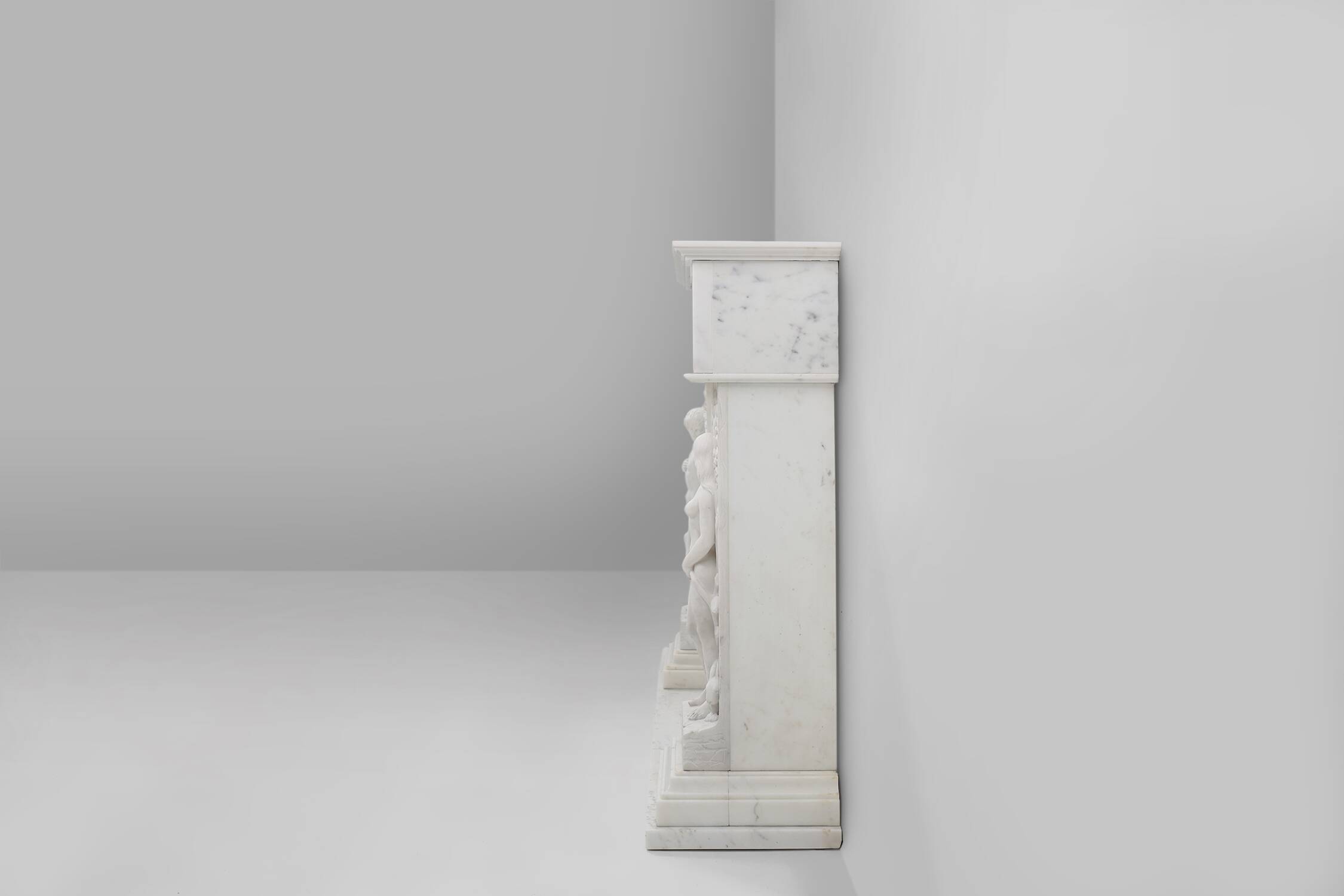 French Carrara marble fire place with Adam and Eve decoration