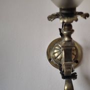 Bronze wall light with opaque glass tulip 1900
