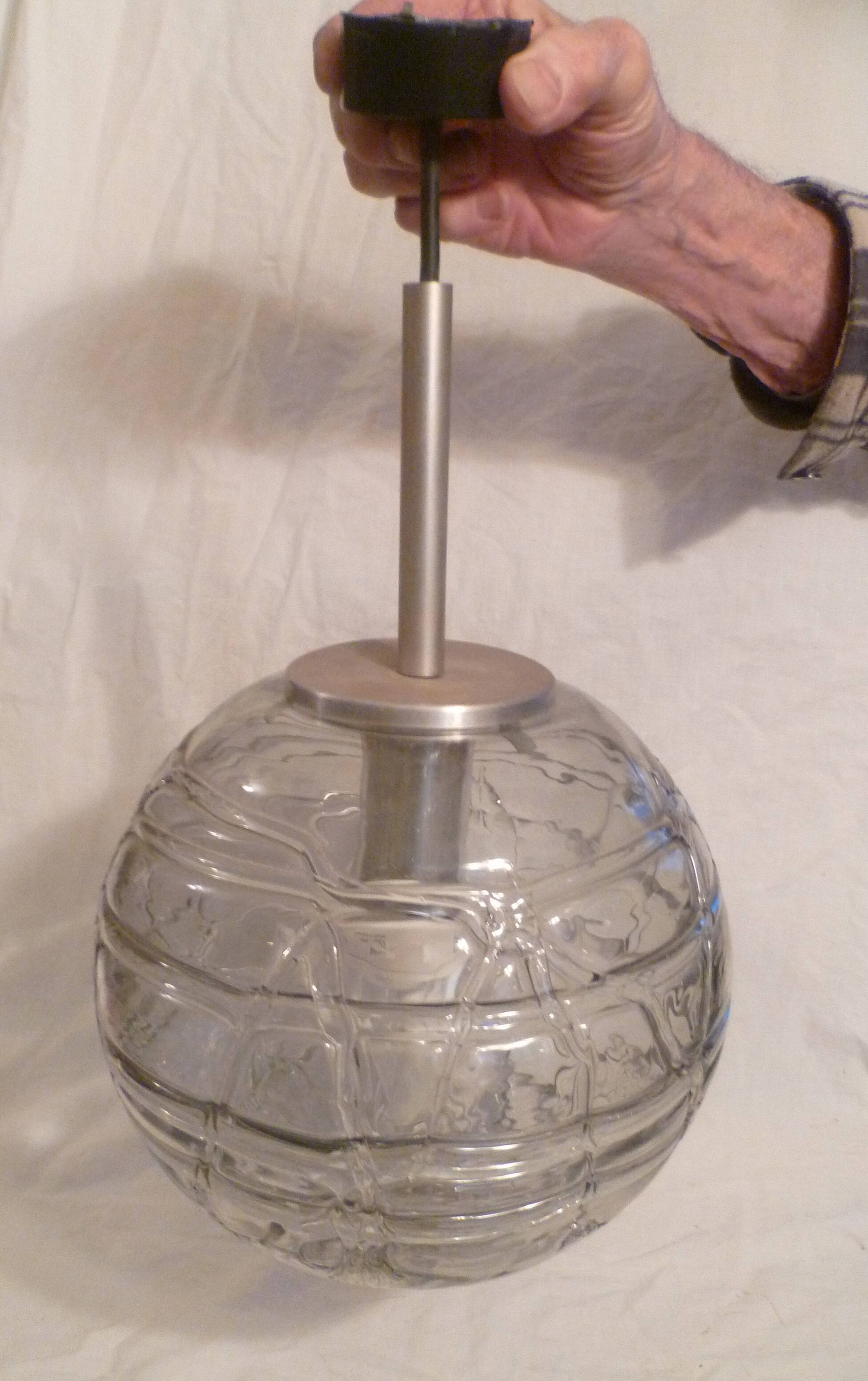 Set of 2 smoked glass ball suspensions by Doria Leuchten, Germany, 1970s.