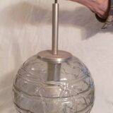 Set of 2 smoked glass ball suspensions by Doria Leuchten, Germany, 1970s.