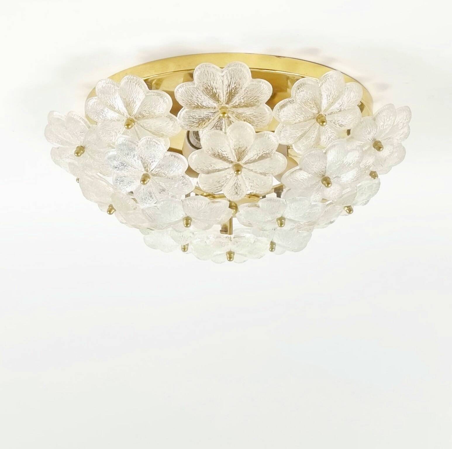Large Mid-Century Murano Glass & Brass Flower Ceiling Light by Ernst Palme, Germany, 1960s/70s