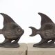Vintage French Art Deco Fish Book Ends - Marble and Spelter Bookends