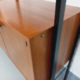 Vintage Italian double modular shelf bookcase in teak and metal
