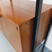 Vintage Italian double modular shelf bookcase in teak and metal