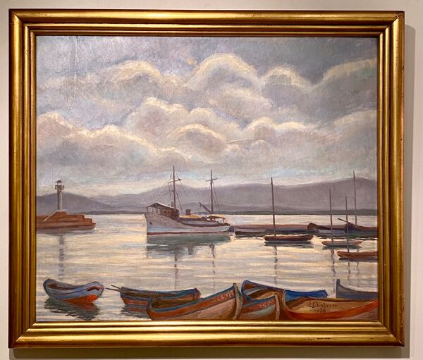 Tableau ancien, Marine, signée E Chabrier et datée 1938
