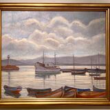 Old painting, Marine, signed E Chabrier and dated 1938