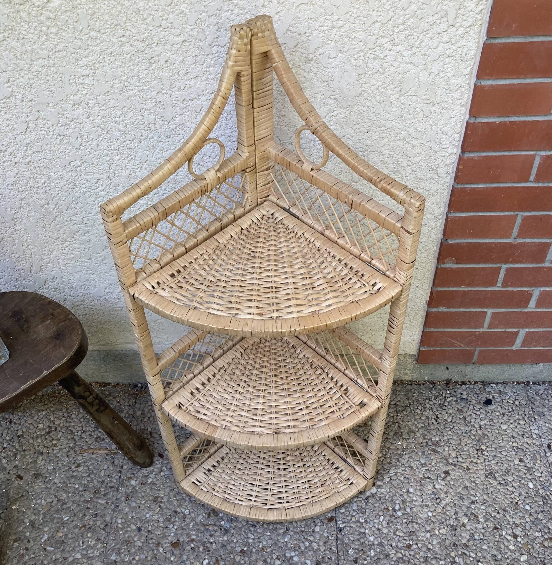 Vintage rattan corner shelf