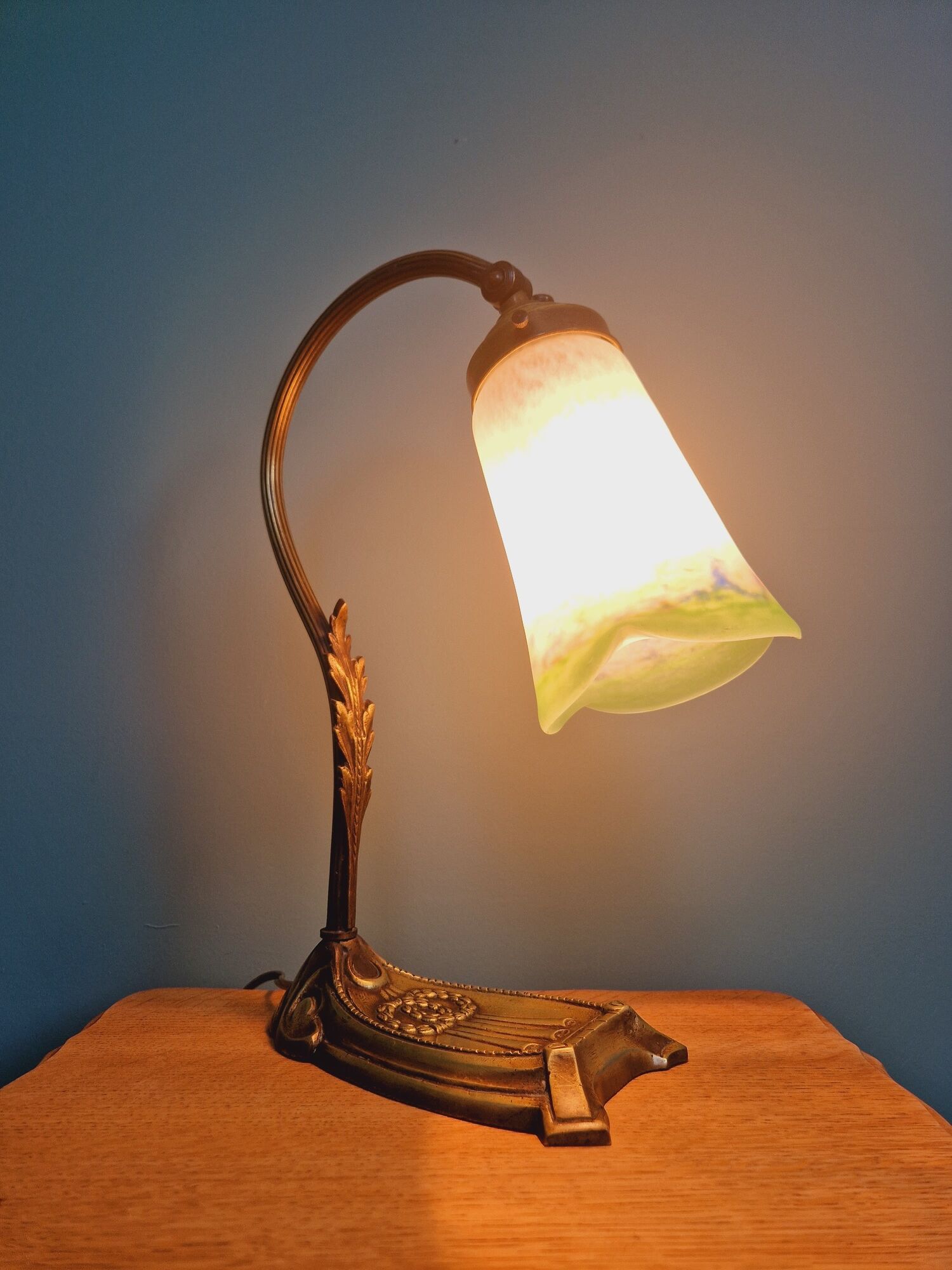 Art Nouveau table lamp in bronze, Noverdy France bobèche