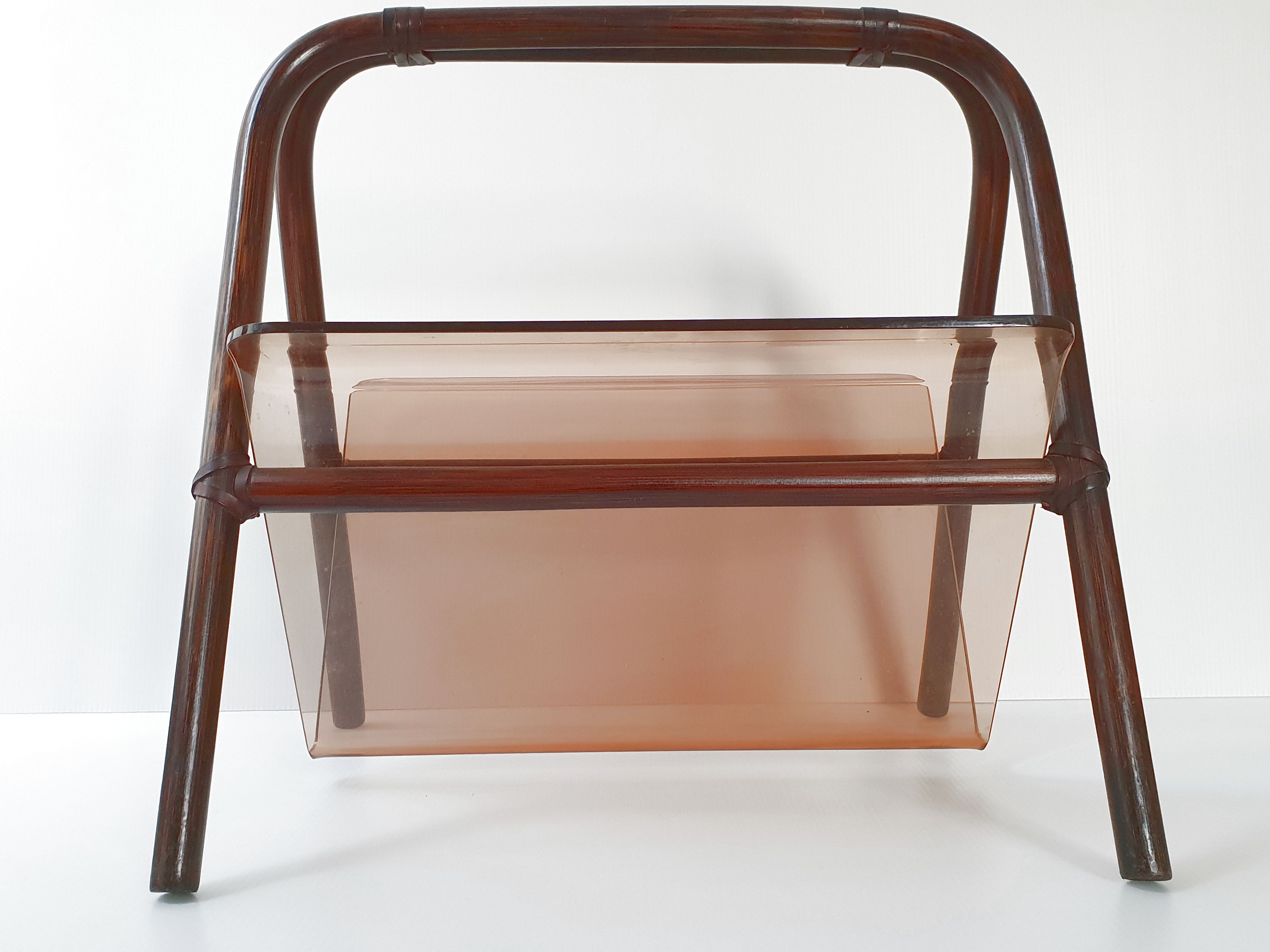 Vintage bamboo and Plexiglas 1970 magazine holders