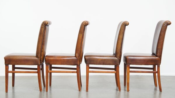 Ensemble de 4 chaises de salle à manger en cuir de mouton