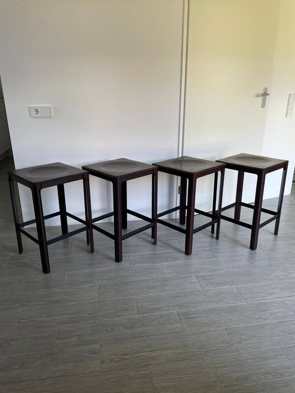 4 tabourets rares Matteo Grassi en écorce marron chaud/rouge bordeaux