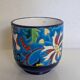 Cache-pot Longwy Art Déco en faïence émaillée décor floral polychrome