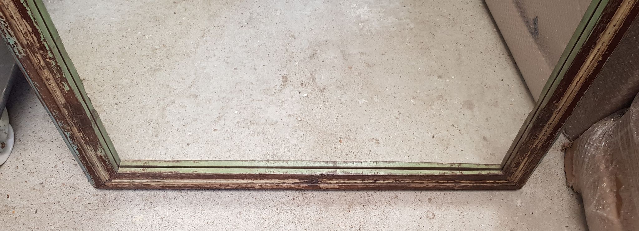Old Burmese teak mirror with beautiful blue polychromy & original ecru 89x149cm
