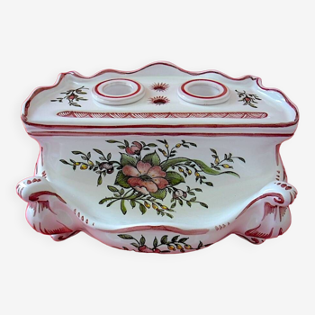 Earthenware inkwell with floral decoration