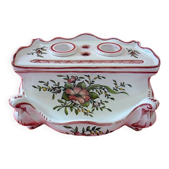 Earthenware inkwell with floral decoration