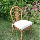 Set of 3 rattan / bamboo chairs with cushions years 1960-1970