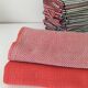 Tablecloth and 12 coral and grey napkins in a retro Scandinavian 1960s style.