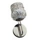 Swan neck wall light in stainless steel, thick glass shade, stainless steel rose.