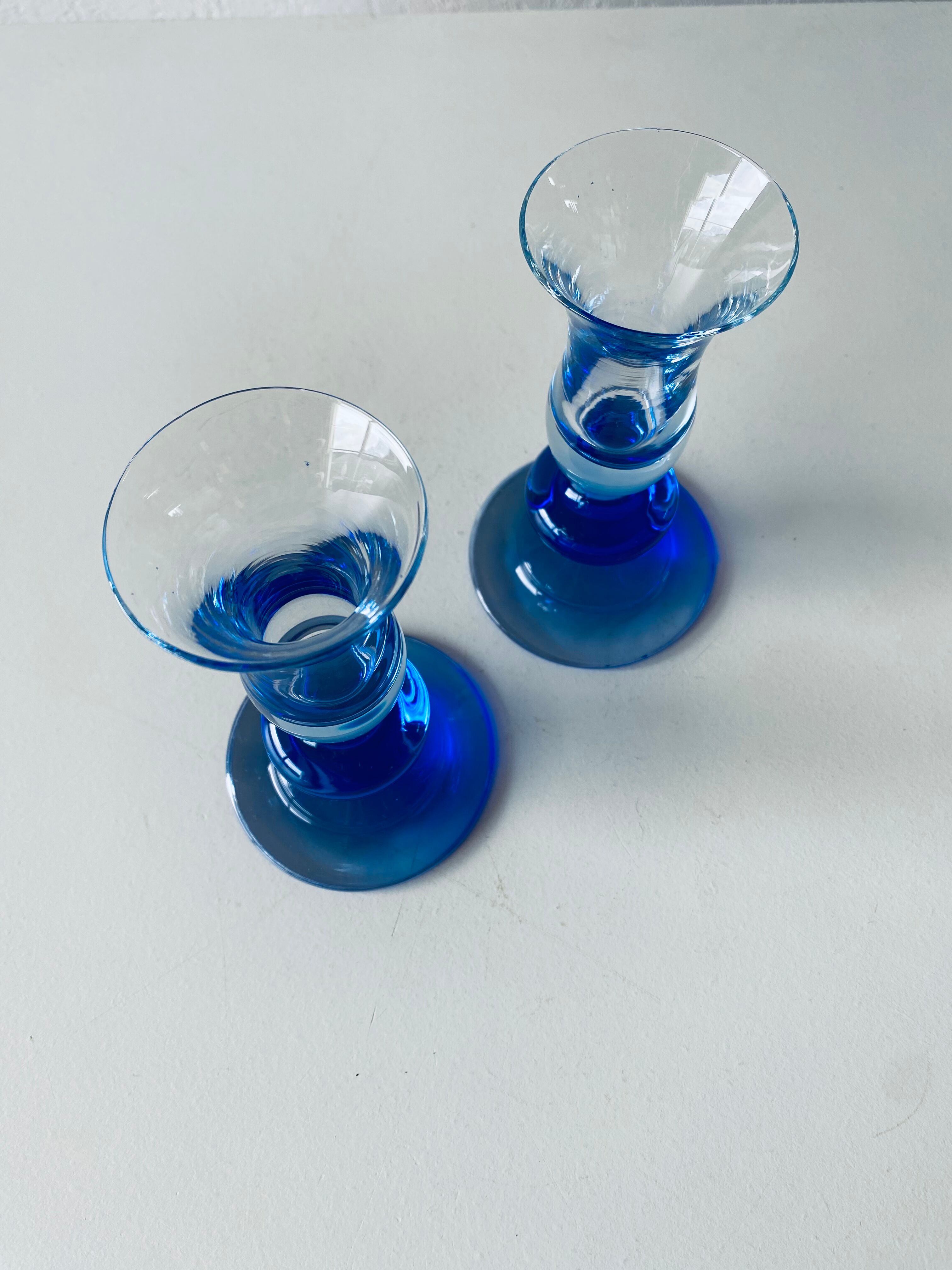Pair of glass candle holders