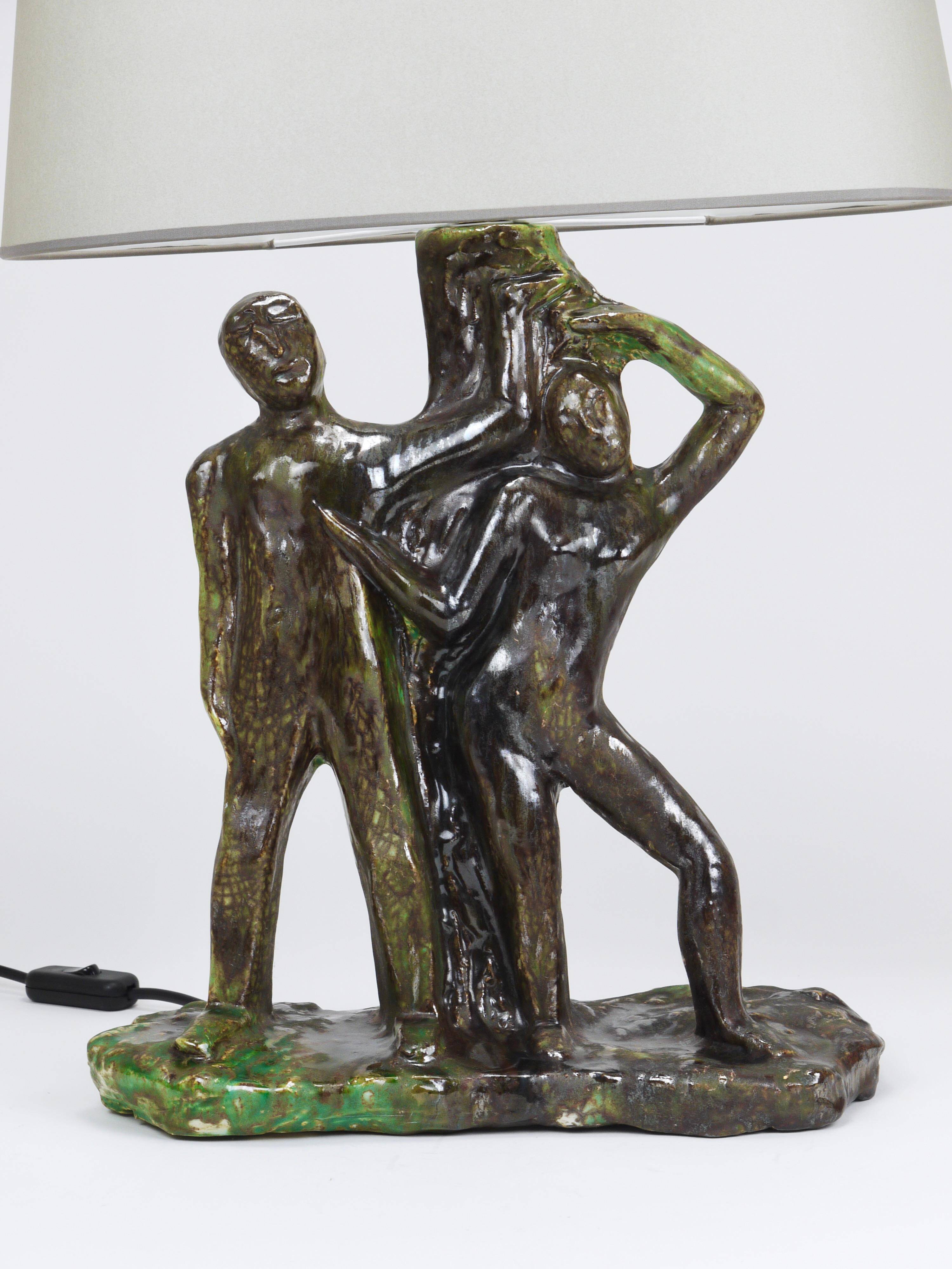 Brutalist sculptural table lamp "Man and Woman near a Tree", Italy, 1970s
