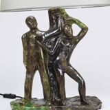 Brutalist sculptural table lamp "Man and Woman near a Tree", Italy, 1970s