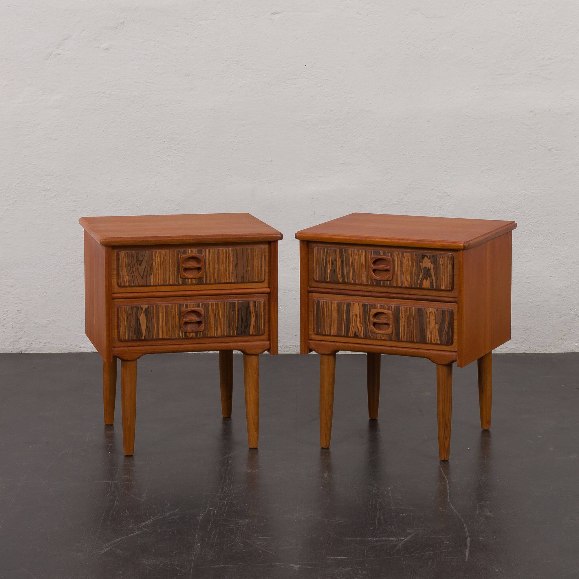 Mid-century teak bedside tables with rosewood inlays, Denmark 1960s
