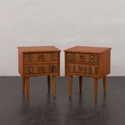 Mid-century teak bedside tables with rosewood inlays, Denmark 1960s