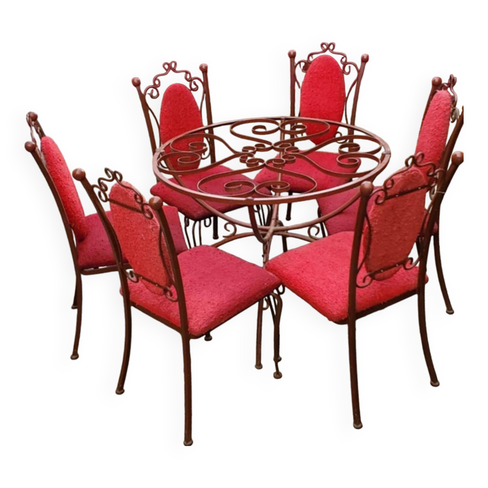 Lot of round table and 6 chairs in ironwork Raymond Menos Haiti