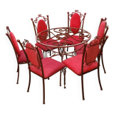 Lot of round table and 6 chairs in ironwork Raymond Menos Haiti