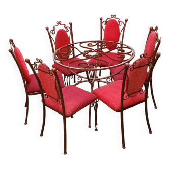 Lot table ronde et 6 chaises en ferronnerie raymond menos haiti