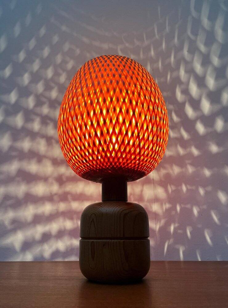 Vintage Scandinavian table lamp in bamboo and wood, 1970s.