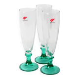Set of 3 Vintage Green Stem Champagne Flutes: Bormioli Rocco Harmonia, 1990