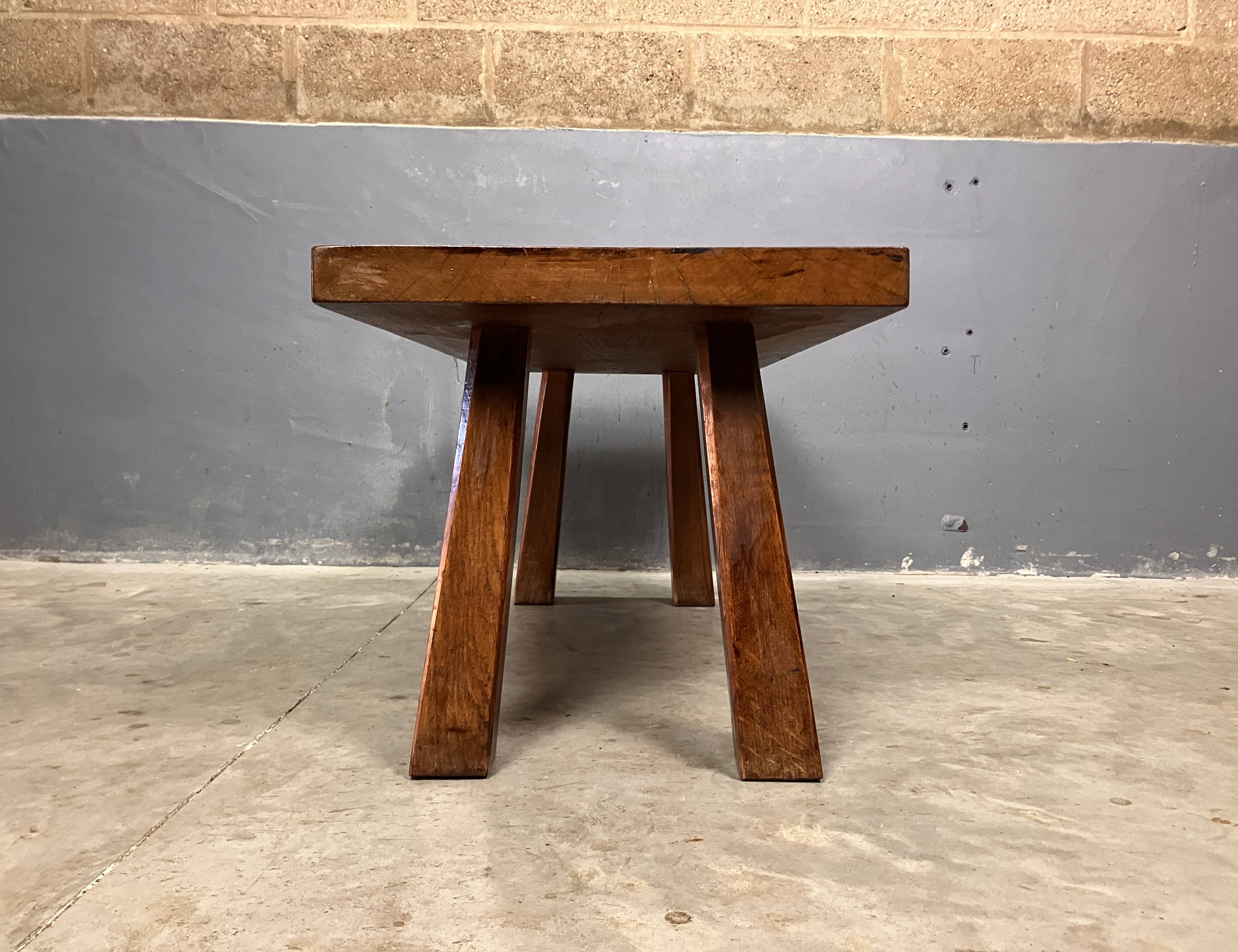 Table d'appoint brutaliste en chêne des années 70, table basse, banc