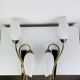 Pair of 1950s wall lights in brass and opaline tulips, Lunel/Arlus