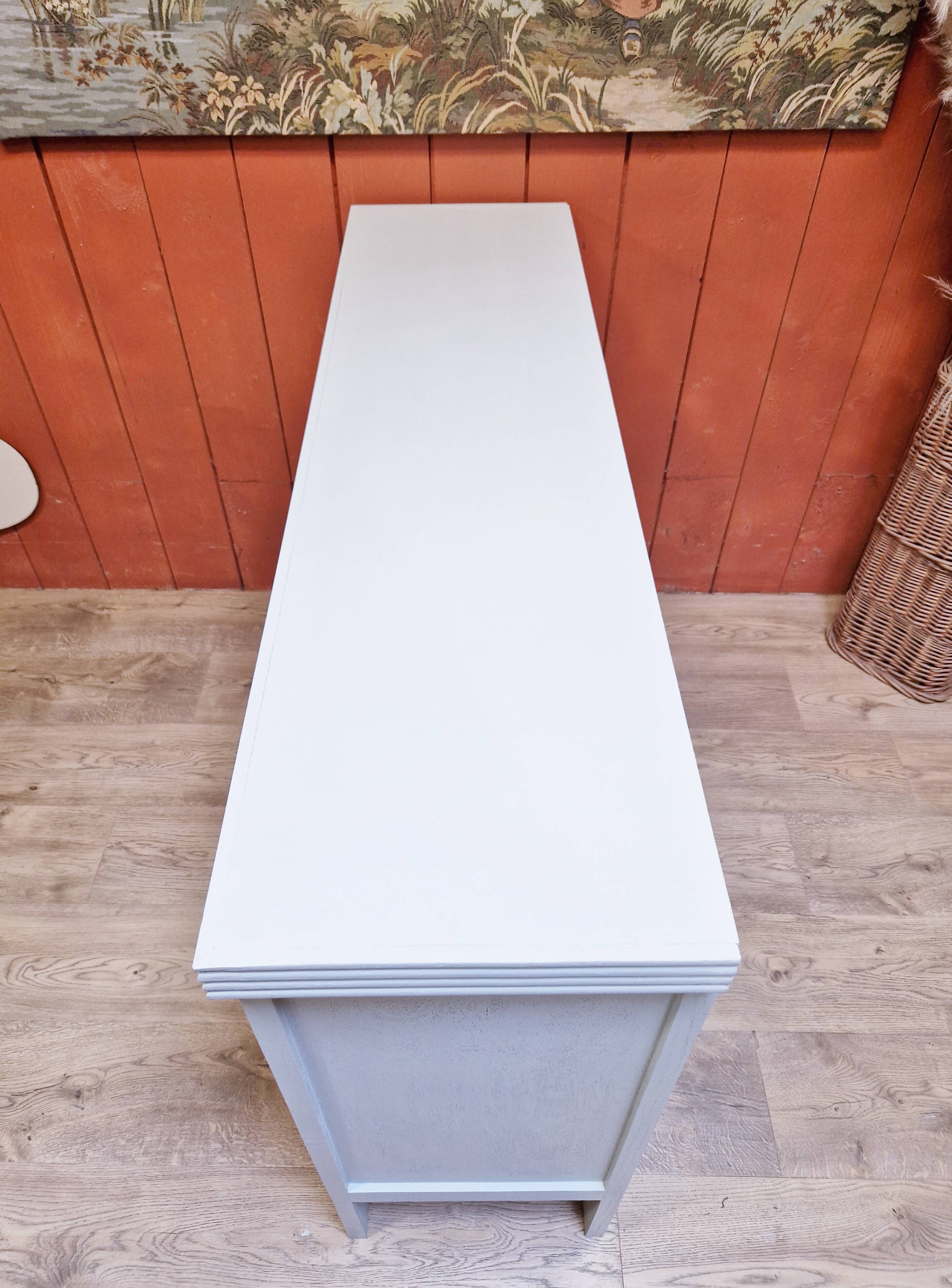 Buffet 3 portes en chêne style art déco relooké avec porte en cannage