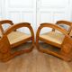 Pair of Teak Armchairs with Woven Rattan Seats, Colonial Art Deco, 1925