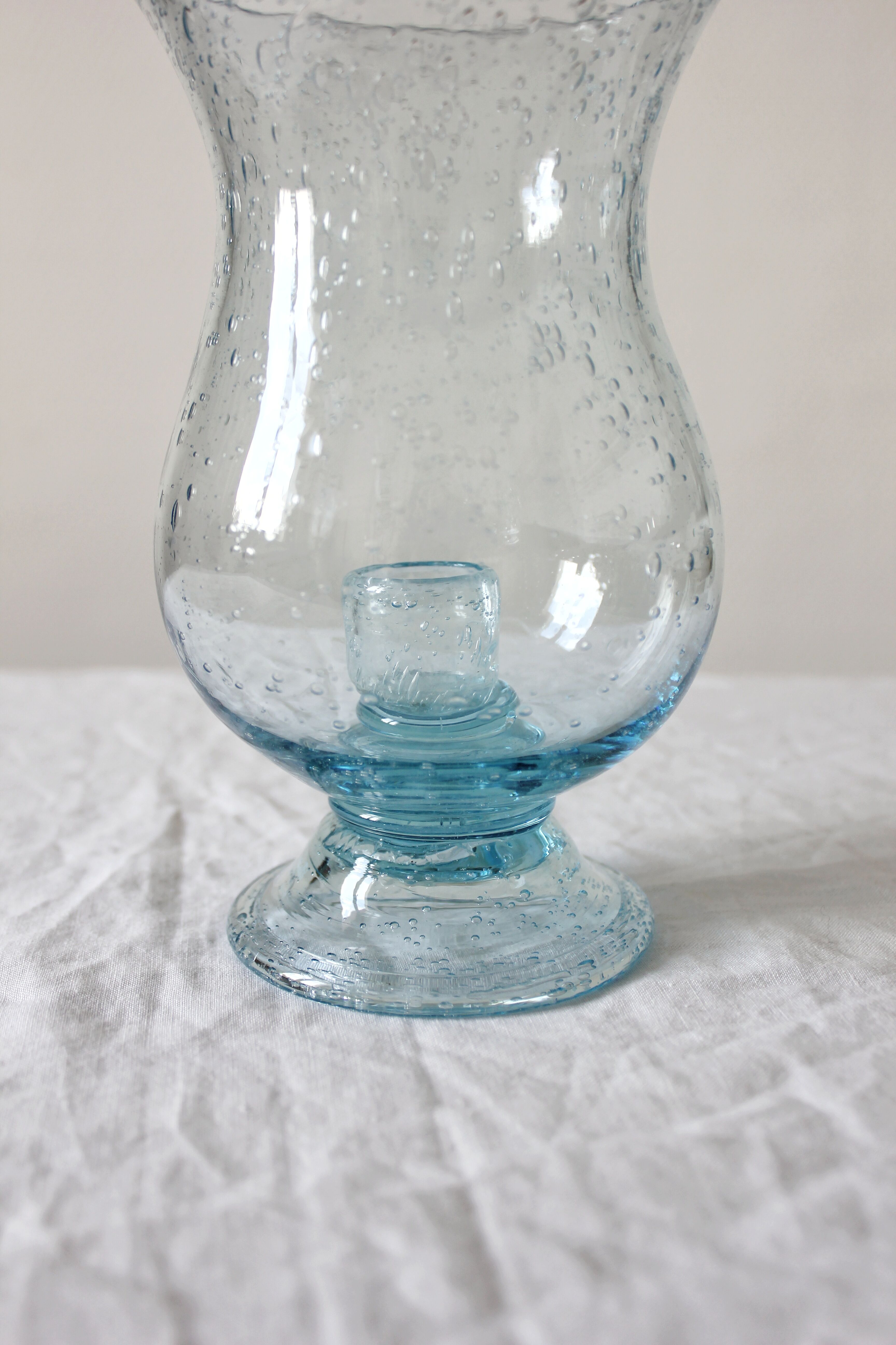 Photophore vase in light blue bubbled blown glass Biot vintage