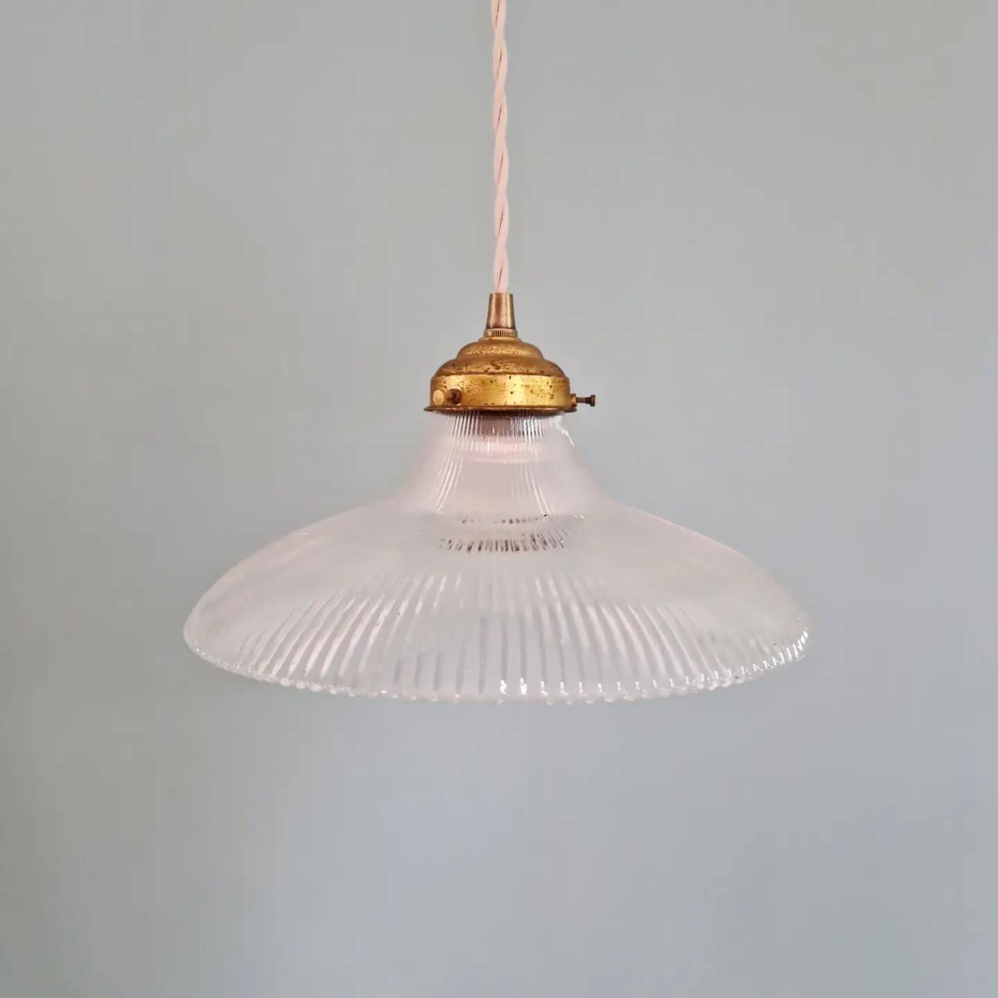 Suspension Art Déco en verre rainuré transparent, années 1930